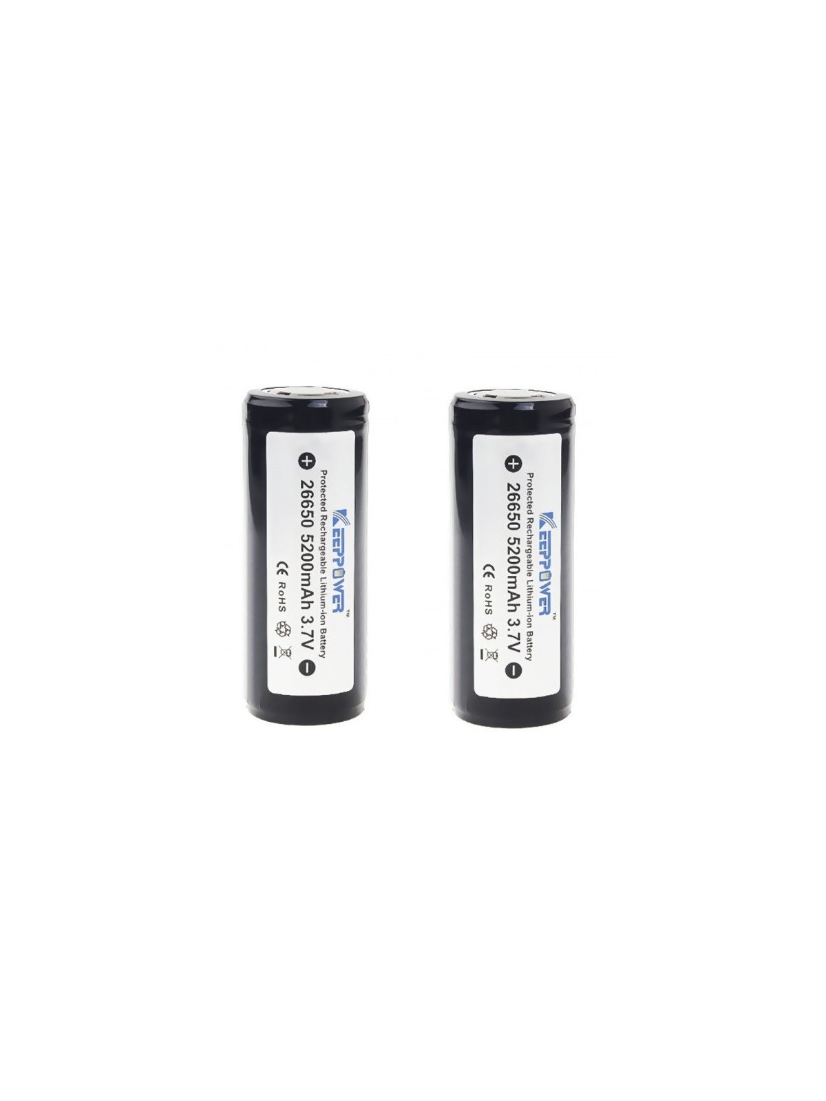 26650 - KEEPPOWER IMR 5200mAh 10A Protected - Flat Top - 2 PEZZI